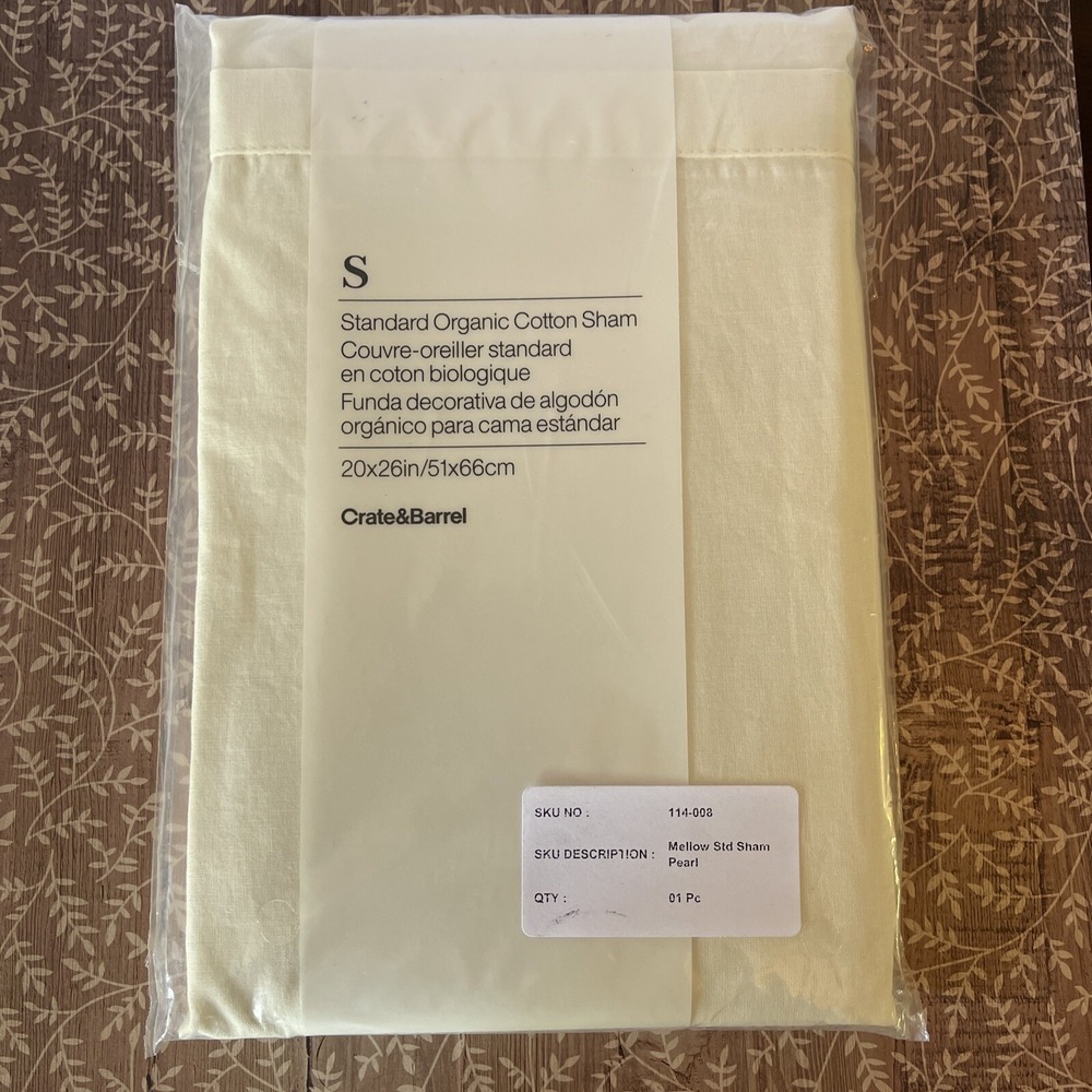 Crate‎ & Barrel Sham Mellow Standard Size Organic Cotton Pearl Ivory New Pillow